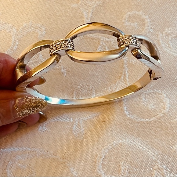 Two Sparkling Silver-Tone Rhinestone Magnetic Closure Bangle Bracelets - Picture 6 of 15